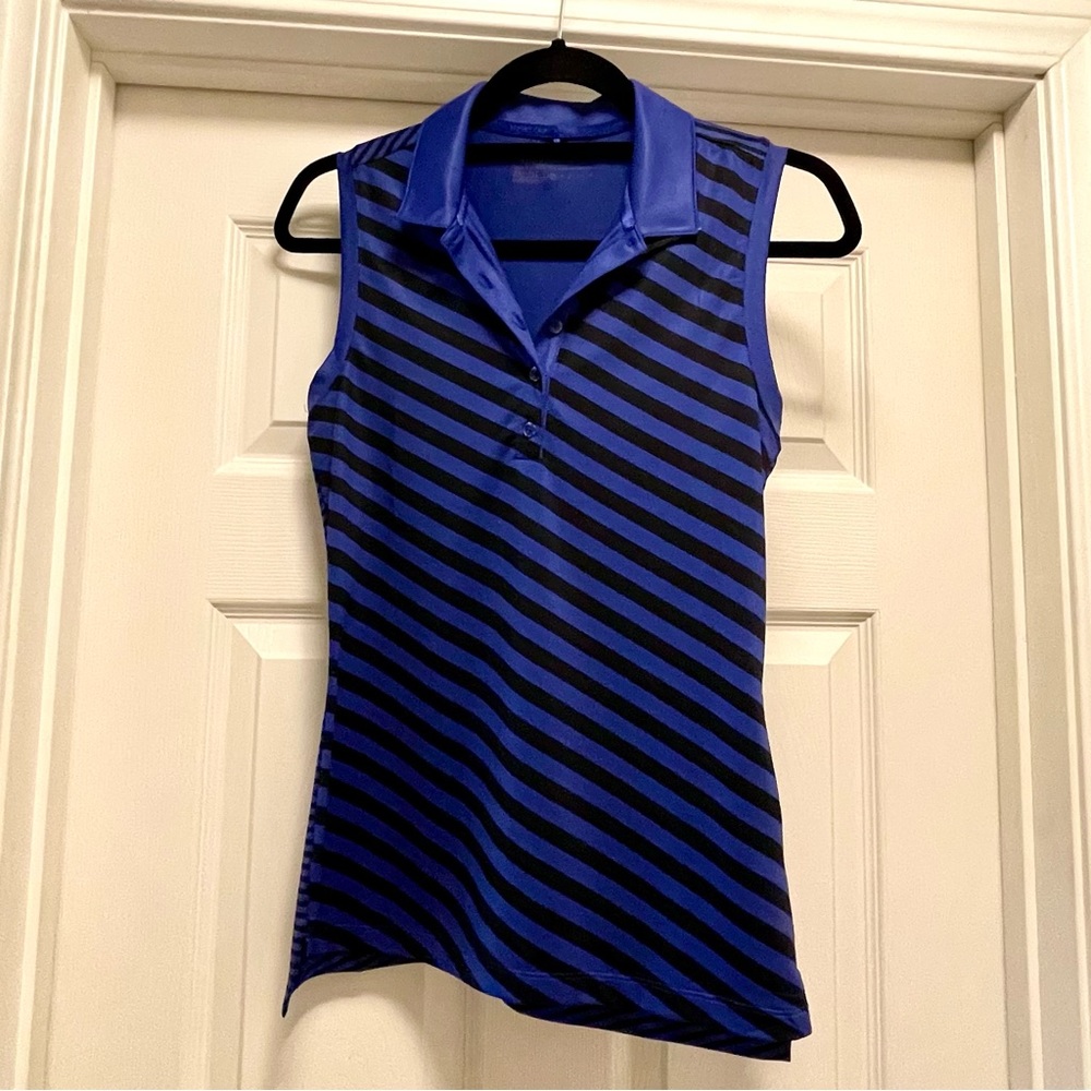 Nike Golf DriFit Women’s Sleeveless Black & Blue Stripe Tank Top Polo